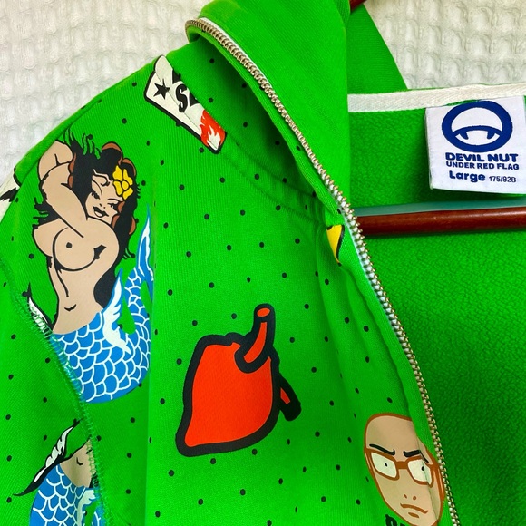 Devil Nut Lime Green Full Zip Up Hoodie - Picture 3 of 4
